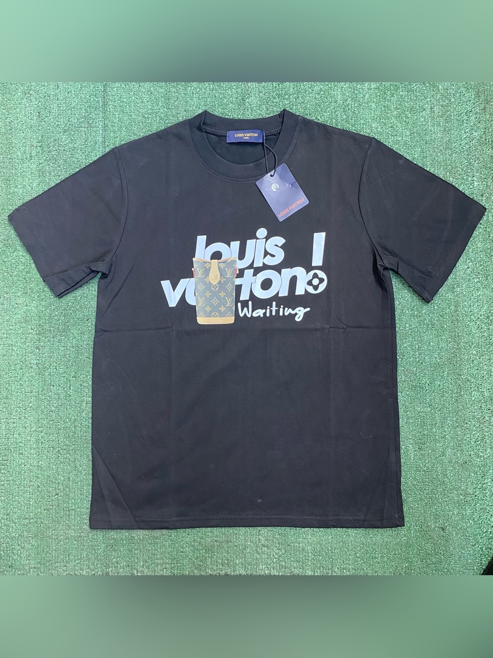 Black Tee with White Logo and Monogram Patch